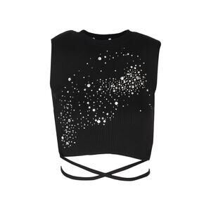Des Phemmes Embellished Black Ribbed Crop Tank Size 38 IT / 2 US
